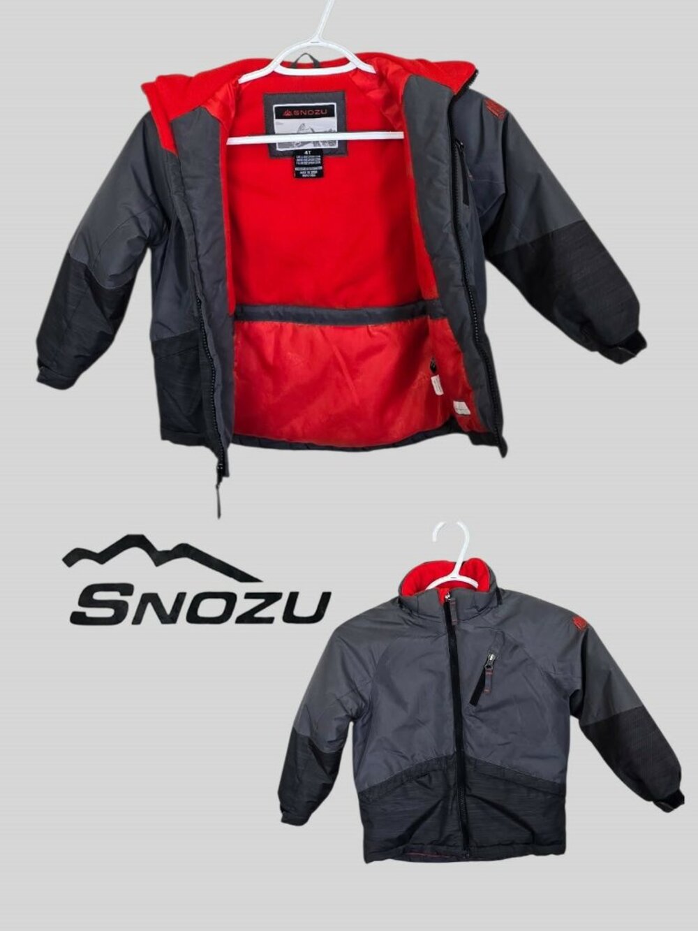 Snozu Gray Winter Snow Ski Hooded Puffer  Coat Jacket Kids Boys 4T